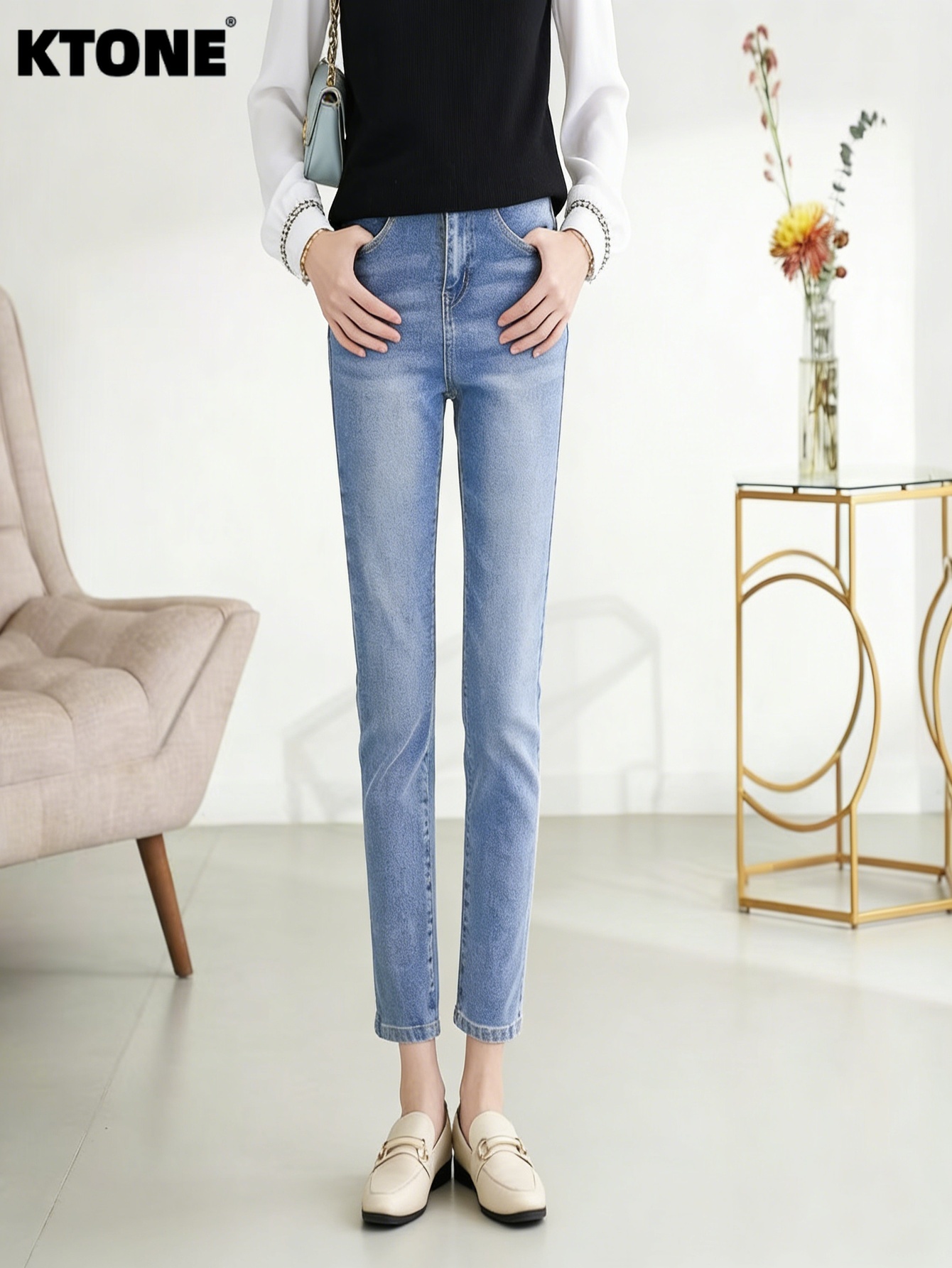 Men'S Minimalist Accessories - Celana Jeans Streetwear Biru Slim Untuk